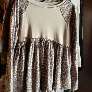 Easel Beige and Leopard Long Sleeve Top